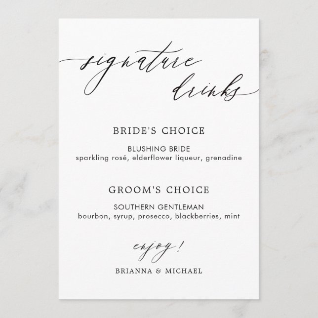 Simple Elegant Calligraphy Signature Drinks Menu (Front)