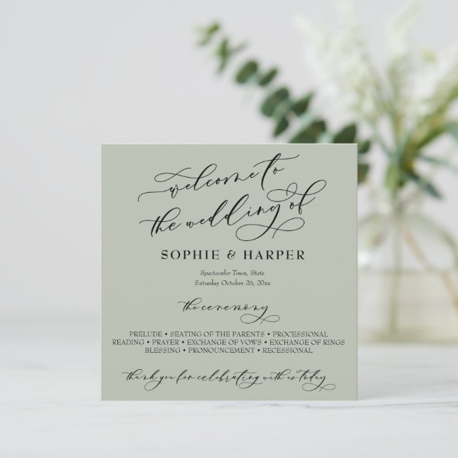 Simple Elegant Calligraphy Typography Sage Green Program (Standing Front)