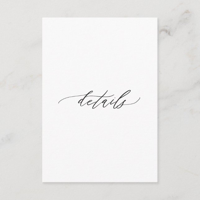 Simple Elegant Calligraphy Wedding Details Enclosure Card (Front)