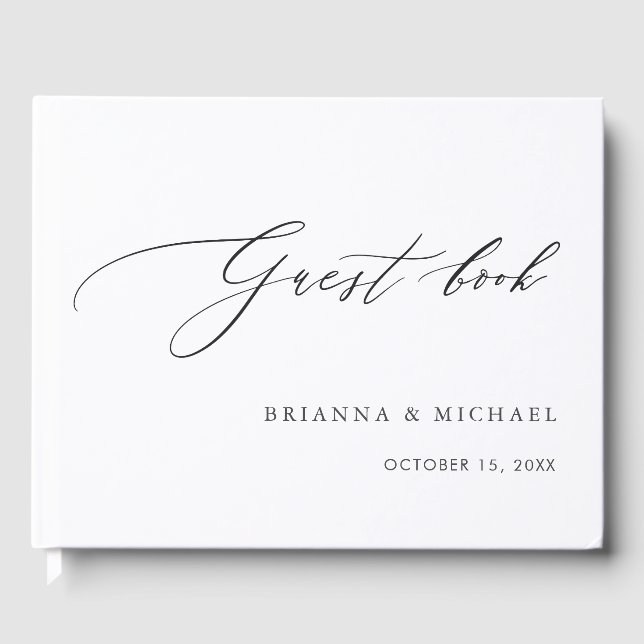 Simple Elegant Calligraphy Wedding Guest Book (Front)