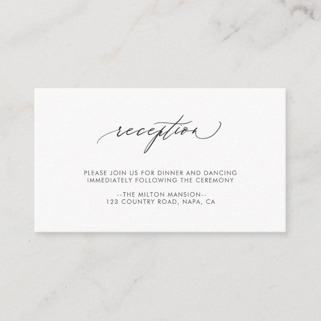 Simple Elegant Calligraphy Wedding Reception Enclosure Card (Front)