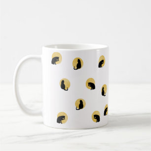 Simple Elegant Cat Silhouette Golden Circles White Coffee Mug
