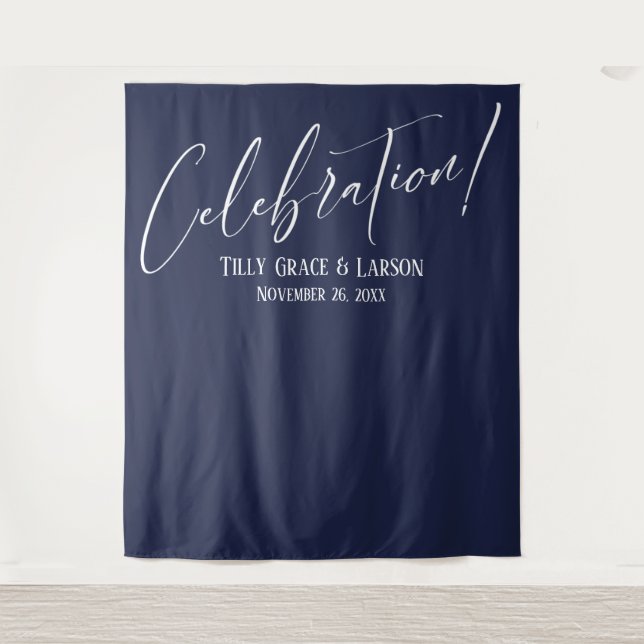Simple Elegant Celebration! Navy Photo Backdrop Tapestry (Front)