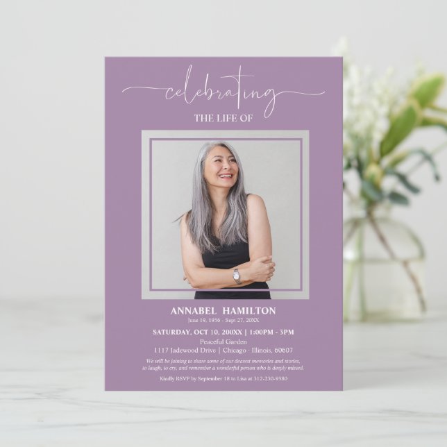 Simple Elegant Celebration of Life Funeral Photo I Invitation (Standing Front)