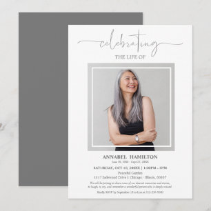 Simple Elegant Celebration of Life Funeral Photo  Invitation