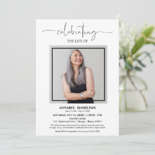 Simple Elegant Celebration of Life Funeral Photo Invitation