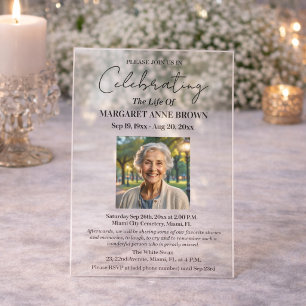 Simple Elegant Celebration Of Life Photo  Acrylic Invitations