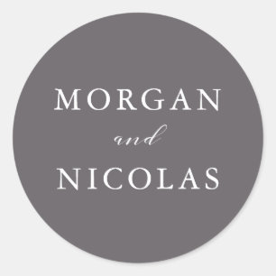 Simple Elegant Charcoal Grey Bride and Groom Classic Round Sticker