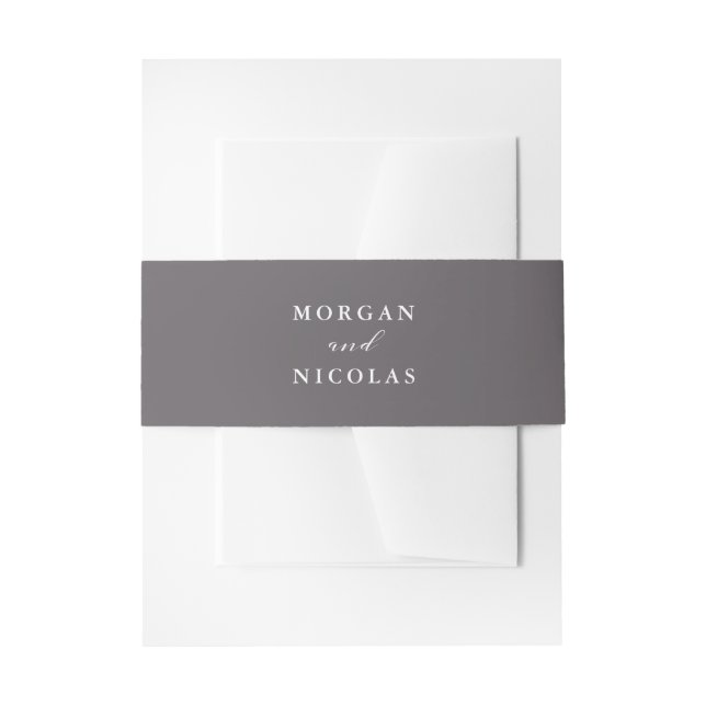 Simple Elegant Charcoal Grey Bride and Groom Names Invitation Belly Band (Front Example)