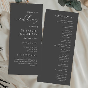 Simple Elegant Charcoal Grey Wedding Program