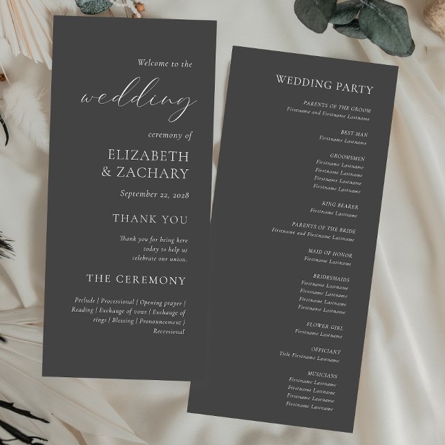Simple Elegant Charcoal Grey Wedding Program (Creator Uploaded)