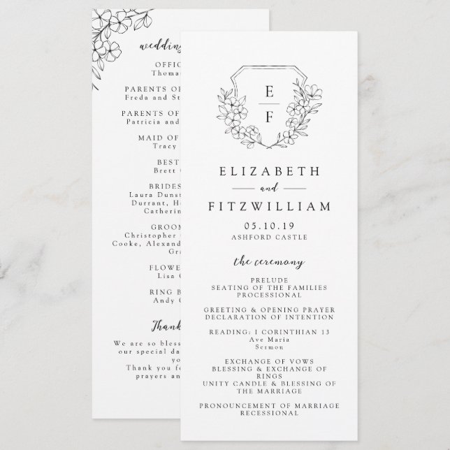Simple Elegant Cherry Blossom Monogram Wedding Program (Front/Back)