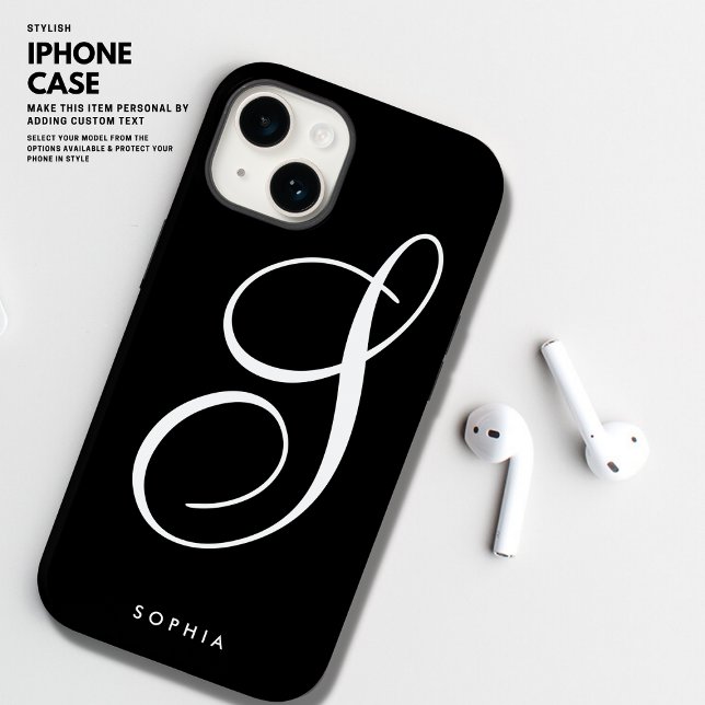 Simple Elegant Chic Black and White Script Case-Mate iPhone Case (Creator Uploaded)