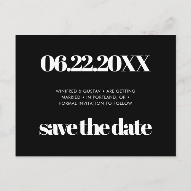 Simple elegant & chic black & white Save the date Postcard (Front)