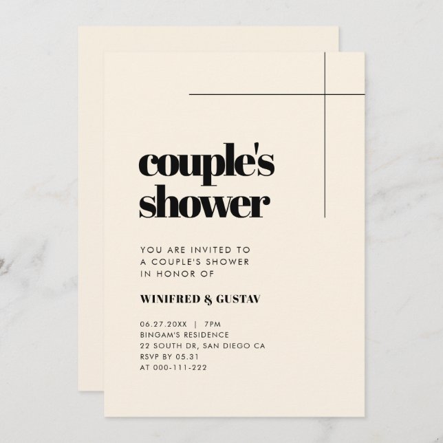 Simple elegant & chic Couple's Shower Invitation (Front/Back)