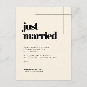 Simple elegant & chic Cream Just married Postcard