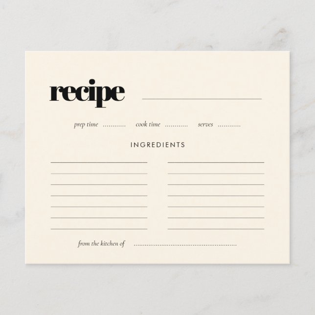 Simple elegant & chic Cream recipe card (Front)