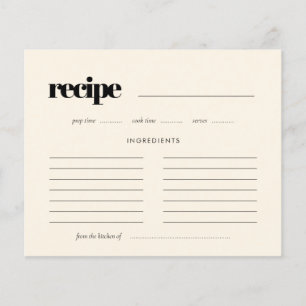 Simple elegant & chic Cream recipe card