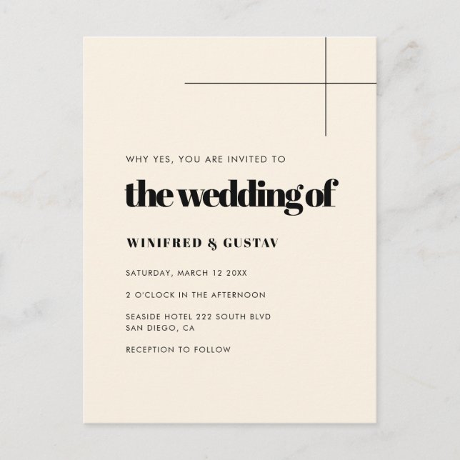 Simple elegant & chic Cream wedding invitation Postcard (Front)