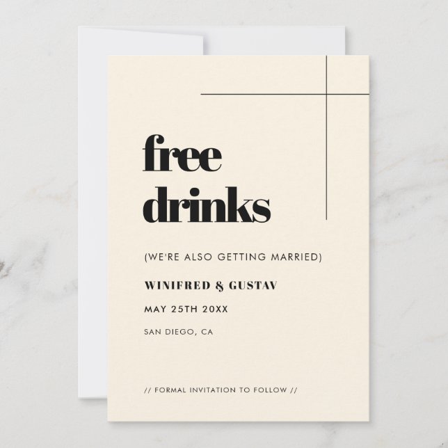 Simple elegant & chic Free drinks Save The Date (Front)