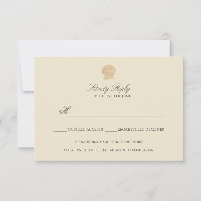 Simple Elegant Chic Gold Foil Seashell meal option RSVP Card (Front)