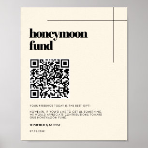 Simple elegant & chic Honeymoon fund QR code Poster