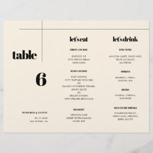 Simple elegant & chic Menu & Table number trifold