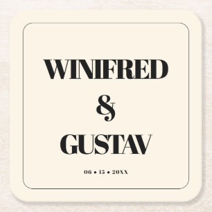 Simple elegant & chic wedding Cream Square Paper Coaster