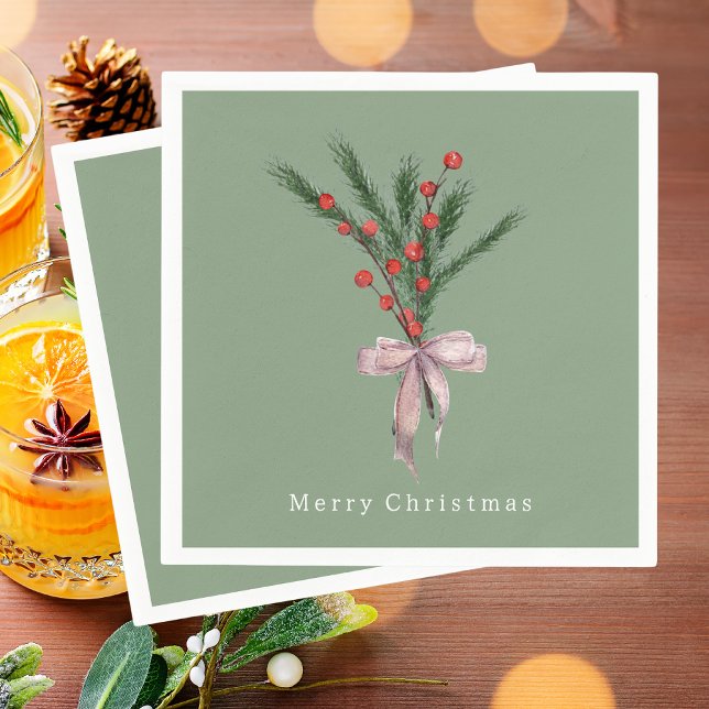 Simple Elegant Christmas Botanical Greenery Napkin (Creator Uploaded)