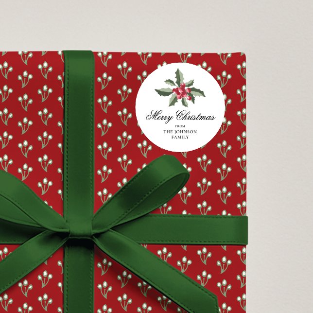 Simple Elegant Christmas Botanical Round Sticker (Créateur téléchargé)