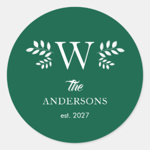 Simple Elegant Christmas Family Monogrammed Classic Round Sticker