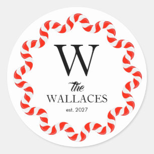  Simple Elegant Christmas Family Monogrammed  Classic Round Sticker