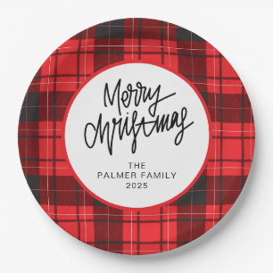Simple Elegant Christmas Family Name Paper Plate