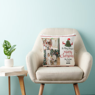 Simple Elegant Christmas Family Photo Collage Throw Pillow