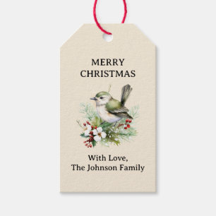Simple Elegant Christmas Floral Bird Gift Tags