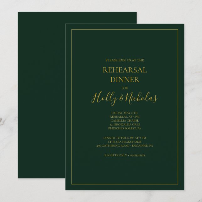 Simple Elegant Christmas | Green Rehearsal Dinner  Invitation (Front/Back)