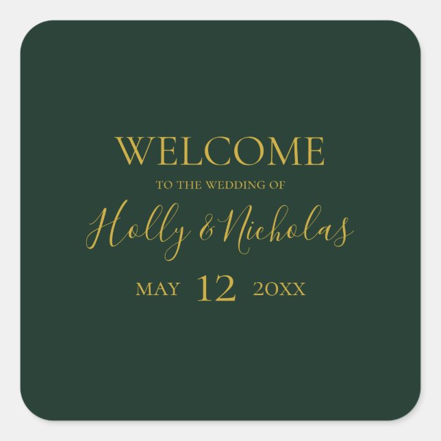 Simple Elegant Christmas | Green Wedding Welcome Square Sticker (Front)