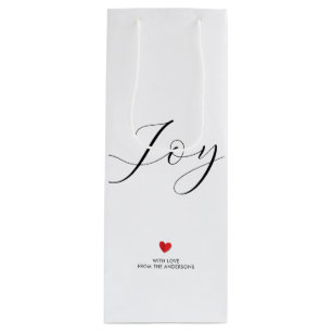 Simple Elegant Christmas Joy and Love Holiday Wine Gift Bag