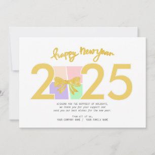 Simple Elegant Christmas New Year Gift Box Bow Holiday Card