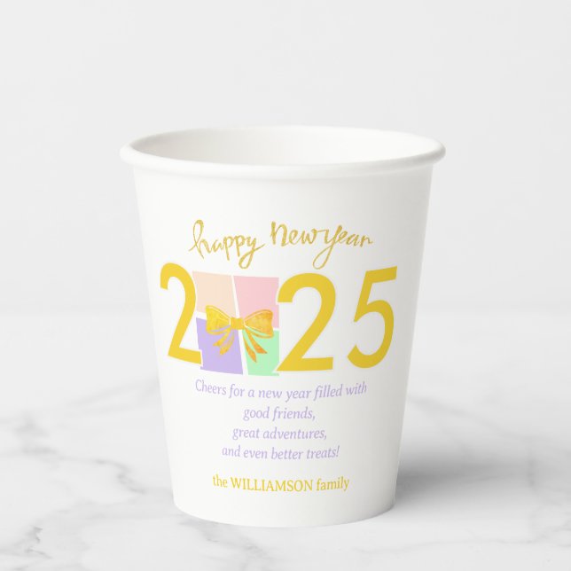 Simple Elegant Christmas New Year Gift Box Bow Paper Cups (Front)