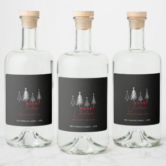 Simple Elegant Christmas Pine Tree Black Liquor Bottle Label