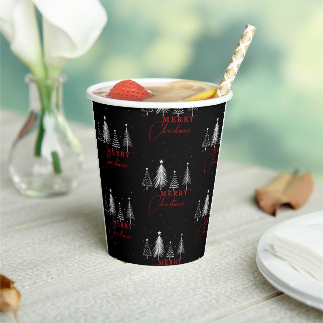 Simple Elegant Christmas Pine Tree | Black Paper Cups (Insitu)