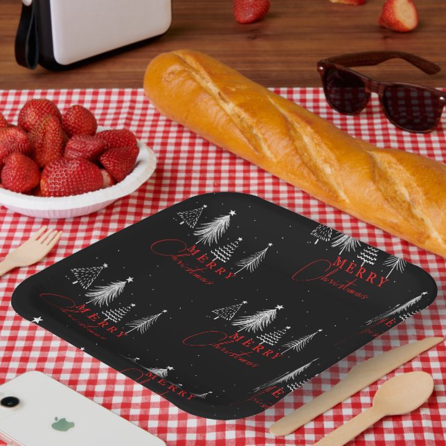 Simple Elegant Christmas Pine Tree | Black Paper Plate (Picnic)