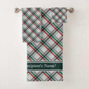 Simple Elegant Christmas Red Green Plaid  Bath Towel Set