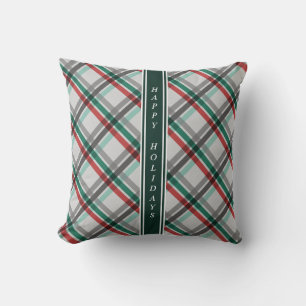 Simple Elegant Christmas Red Green Plaid Throw Pillow