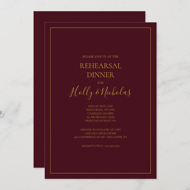 Simple Elegant Christmas | Red Rehearsal Dinner In Invitation (Front/Back)