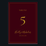 Simple Elegant Christmas | Red Table Number<br><div class="desc">This simple elegant Christmas | red table number is perfect for your minimalist modern winter wedding. The classic gold luxury calligraphy, along with the traditional red background, all bordered with a minimal frame, is sure to complete the colourful holiday vibe you're looking for. You can personalize with your own photos...</div>