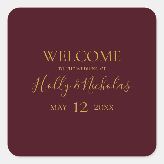 Simple Elegant Christmas | Red Wedding Welcome Square Sticker (Front)