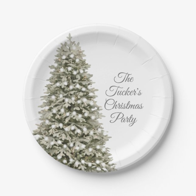 Simple Elegant Christmas Tree Christmas Party Paper Plate (Front)
