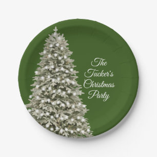 Simple Elegant Christmas Tree Dark Green Party Paper Plate